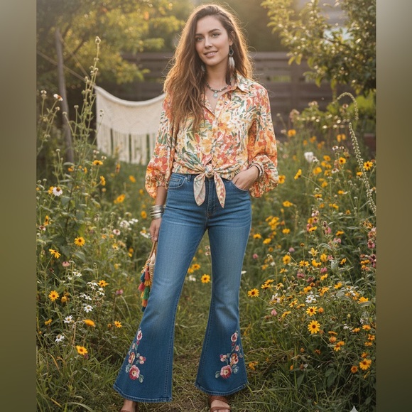 Flying Tomato Denim - Flying Tomato flare sleeve floral top